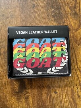 GOAT Vegan Leather Bifold Wallet Multicolor Graphic Double Sided NIB